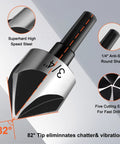 Five Piece Countersink Drill Bit Set With One Quarter To Three Quarter Inch Shanks HSS 4241 82 Degree Countersink Bits For Steel Wood Metal And Plastic Includes One Quarter Three Eighths One Half Five Eighths And Three Quarters Inch Sizes Pro Grade, close-up of single bit highlighting features.