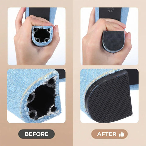 4 Pack Boot Heel Patches And Sole Repair Caps Non Slip Rubber Heel Caps For Boots And High Heels Square Soles Tread Pads 2.44 X 2.44 Inches Black Nude Grip And Stability Boost before and after installation