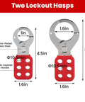 Two lockout hasps in Lockout Tagout Kit 48 Piece OSHA Compliant Safety Gear With Padlocks Hasps Tags Zip Ties and Storage Bag