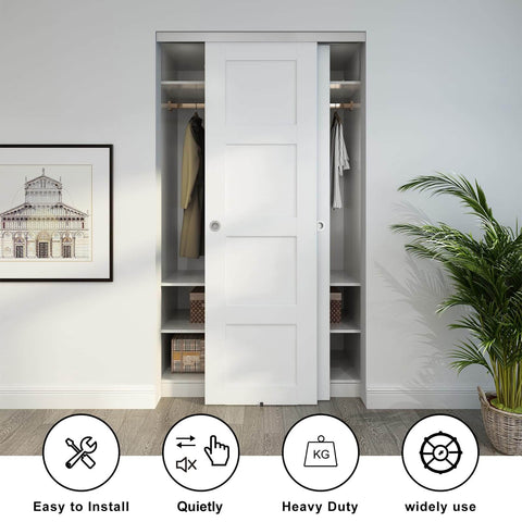 Installed 48 Inch Aluminum Bypass Sliding Door Hardware Kit Includes Two 8 Inch Barn Door Handles Commercial Grade Box Track