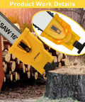 Universal Chainsaw Teeth Sharpener With Six Fast Sharpening Stones attached to 16-inch chainsaw blade on tree stump