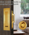 Recessed Finger Flush Pulls With Edge Pull For Pocket Doors, Closet Doors, Sliding Doors And Barn Doors, Stainless Steel Hardware In Gold Finish, 4.72 Inch Long, Rust Resistant, Pop Up Design For Easy Activation And Smooth Operation installed