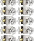 10 Pack Crystal Door Knobs for Interior Doors with Satin Nickel Finish, Glass Privacy Knob Set, Octagon Crystal With Square Back Plate