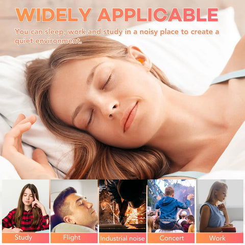VOISEN ear plugs, orange foam, worn by sleeping person (front view)