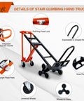 Diagram of Three In One Industrial Convertible Hand Truck With 1000 Lbs Capacity, showing parts like stair climbing wheels and handles.