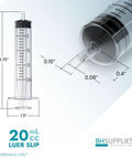20ml Luer Slip Tip Sterile Syringes No Needle, Individually Wrapped, 50 Count, Great For Medical, Lab, And Vet Use, Dispensing Fluids And Small Doses Safely, 20 mL syringe dimensions
