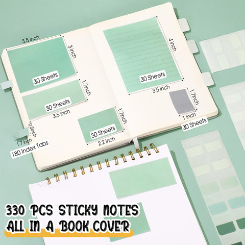 Back To School Stationery Kit With 38 Piece Aesthetic School Supplies Set open notebook showing green sticky notes