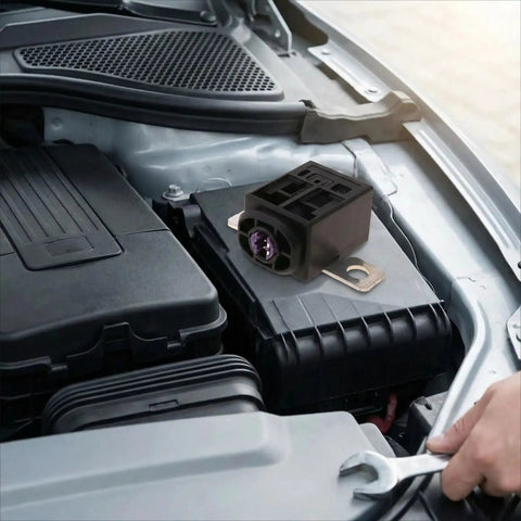 OEM Replacement Battery Fuse Overload Protector installed in Audi engine bay