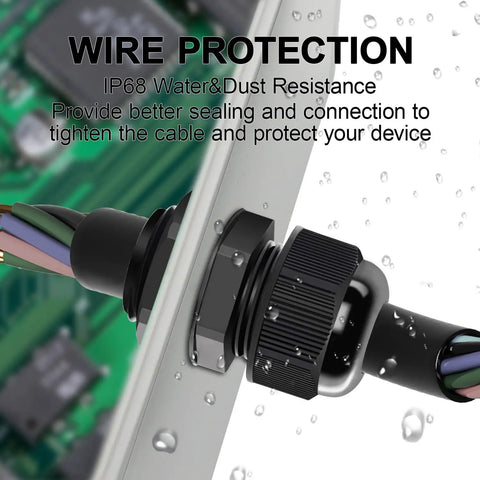 PG21 Cable Glands 20 Pack Waterproof Adjustable 12.5-18mm installed in junction box, providing IP68 water and dust resistance