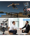 Aluminum Camera Cage Filmmaking Rig with top handle, dual grips, Arca type base in use for sports and interview shooting.