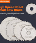 High speed steel small saw blades set, industrial grade, featuring three different sizes for cutting efficiency.