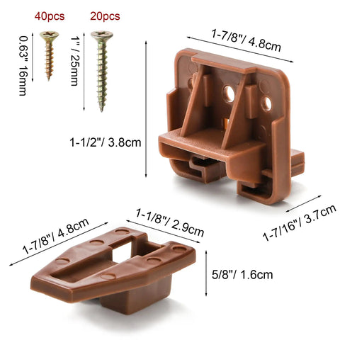 No Fuss Easy Install 20 Plastic Drawer Slide Track Guides For Center Mount Drawers Replacement Parts Kit For Dressers Nightstands And Kenlin Rite Trak 1 Drawer Systems, brown plastic guides with screws