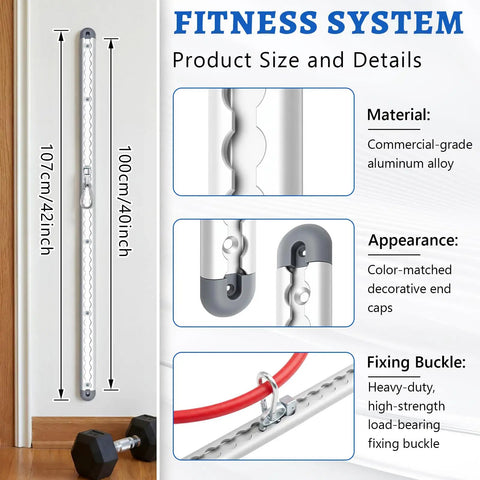 Adjustable Aluminum Wall Mount Fitness Anchor System With Two 40 Inch Rails For Home Gym And Garage showing commercial-grade aluminum alloy