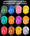 Different colors of Silk PLA Filament 1.75mm 1kg for 3D printers with a dope glossy silk finish and smooth silky surface.