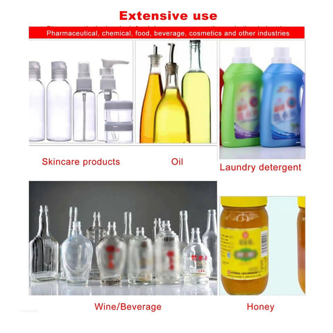 Extensive use of bottles for various products like oils, skincare, detergent, and honey, showcasing diverse applications.