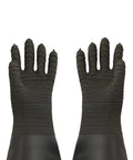 Heavy Duty Sandblasting Gloves 24.8 Inch Length with black striped design, durable latex rubber, chemical resistant, on white background