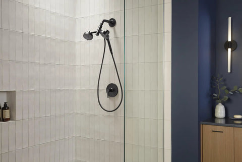 Rite Temp Shower Valve Trim with Lever Handle Matte Black Finish Faceplate Included Trim Only Requires Valve ADA Compliant Anti Scald Temperature Control with Easy Single Handle Operation