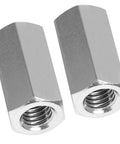 Heavy Duty Stainless Steel Hex Coupling Nuts M8x1.25 Thread Two Piece Set 25mm Length 13mm Width showing two durable coupling nuts.