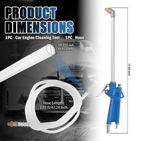High Pressure Pneumatic Engine Cleaning Gun With Bent Nozzle And 3.93Ft Hose For Deep Auto Engine Cleaning, Professional Car Air Blow Gun For Most Vehicles, blue tool