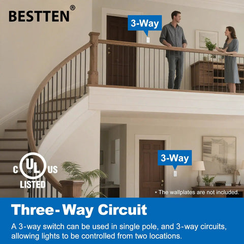 Home interior with two people discussing the Three Way Decorator Light Switch White Finish 15 Amp 120 277 Volt Single Pole Or Three Way Rocker Paddle Wall Switch Easy Install On Off Interrupter UL Listed Certified.