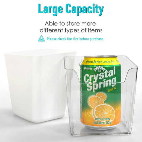 Clear Pegboard Cup Set 6 Pack With Hooks For Garage Workshop Craft Room Office And Home Organization Square Cup Holders That Fit One Eighth Inch Pegboard Super Handy Easy To See Contents showing lemon tea can inside cup