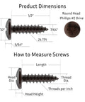 5 By One Half Inch Antique Copper Round Head Phillips Wood Screws Pack Of Twenty Five Self Tapping Steel Fasteners For Woodworking dimensions and measurement details