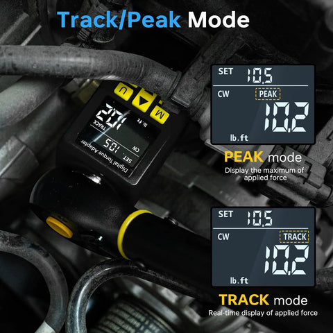 Half Inch Drive Digital Torque Adapter With Color Display And Alerts 1 Percent Accuracy 12.5 To 250 FtLb Range in use
