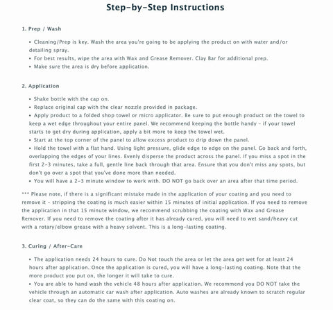 Shiny Car Stuff Hand-Applied Clear Coat instruction sheet by Amazon