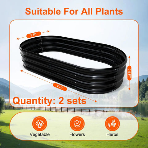 Two Pack Raised Garden Bed Oval Metal Planter Boxes GRS Certified Recycled Metal Rust Resistant Coated Heavy Metal Free and BPA Free Eco Friendly For Veggies Herbs And Flowers, 48 x 24 inch size