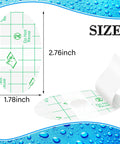 60 Pack Baby Ear Covers For Bath And Water Activities Waterproof Ear Plugs showing size dimensions on a blue water-themed background.
