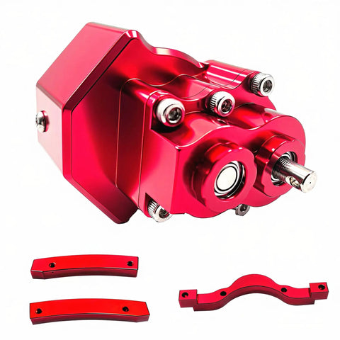 Red Beefed-Up Prefixal Gearbox Front Motor Transfer Case Upgrade With Steel Drive Shaft For 1/10 RC Crawler Axial SCX10