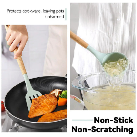 Ultimate Camping Kitchen Utensils Set For Outdoor Cooking shown with silicone spatula and ladle in use