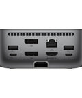 Thunderbolt 4 Ultra Docking Station Featuring Triple Display Outputs Dual Gigabit Ethernet Ports And Fast Charging rear view with ports.