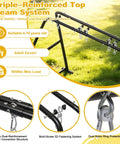 3-In-1 Backyard Swing Set With Platform Swing And Two Belt Swings, Heavy-Duty Metal Frame, triple-reinforced top beam