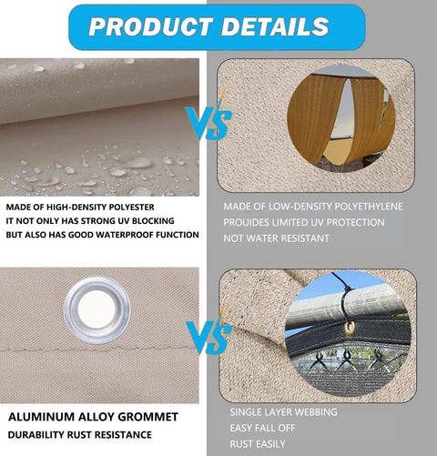 Product comparison of a khaki Shade Cloth With Grommets 4 By 4 Feet Waterproof Pergola Cover and less durable alternatives.