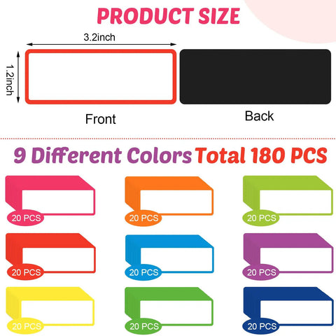 Image showing 180 Piece Magnetic Dry Erase Labels Kit With Reusable Magnetic Name Tags Colorful Border Frames Erasable Magnetic Strips