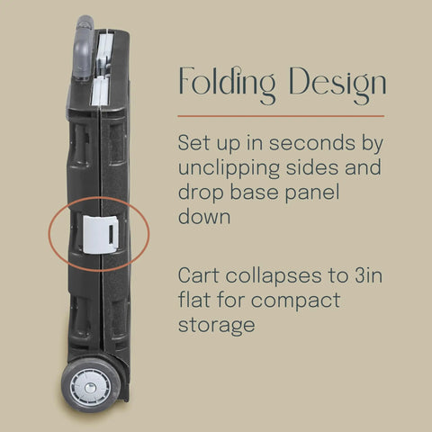 Side view of Foldable Utility Cart With Canvas Organizer Bag And Removable Saddlebag, collapsed for compact storage.