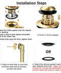 Installation steps for No Fuss Tub Drain Overflow Kit With Smooth Pop Up Stopper And Nifty Copper Hair Catcher Basket To Ban Clogs Quick Install.