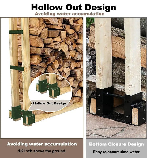 Outdoor Firewood Rack Bracket Kit With Four Support Bars For Wood Pile Storage Heavy Duty DIY Fireplace Log Stacking Stand Holder For 2x4 Lumber Green 1 Pair Weather Resistant Steel with hollow out design