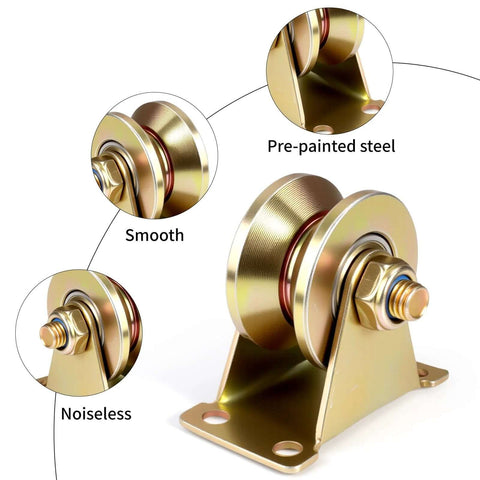 NouraVita 2-inch V-groove gate casters with brackets, heavy-duty steel, gold finish, 4-pack