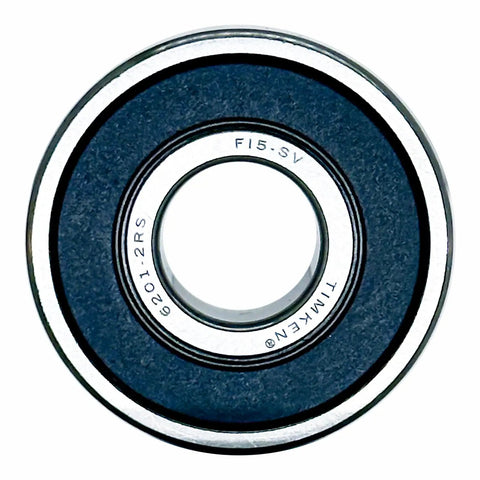2 Pack 6201 2RS Deep Groove Ball Bearings 12x32x10mm with double rubber seals visible on black background