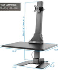 Heavy Duty Electric Standing Desk Converter With Monitor Mount And Wide Keyboard Tray dimensions shown, ergonomic adjustable height from 27.6 to 47.2 inches.