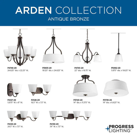 Five Light Farmhouse Chandelier With Etched Glass In Antique Bronze Oversize Tubing Frame Delivers Rustic Modern Ambiance For Dining Rooms And Entryways, showcasing the Arden collection pieces with dimensions.