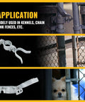 Various views of a Chain Link Gate Latch 1-3/8 Inch For Fence Posts Spaced 1.8 To 3.4 Inches, Galvanized Farm Fence Lock, Fork Latch Design