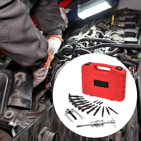 Hardened Steel Blind Inner Bearing Puller 16 Pc Kit Sliding Hammer Screw Adapters For Parts Heavy Duty Handles Jobs Like A Pro Grab Badass Extraction Set Remove Bearings Fast No Damage Keep Rides Rolling Smooth When You Hit Tight Spots During Work in red case