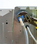 Set Of Four Rubber Grommets For Firewall Cable Protection, Inner Diameter 2 Inches, installed in metal panel with pliers