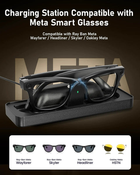Charging Dock For Meta Smart Glasses Gen 1 And Gen 2 Fast Charger Station With LED Indicator for Ray-Ban and Oakley models.