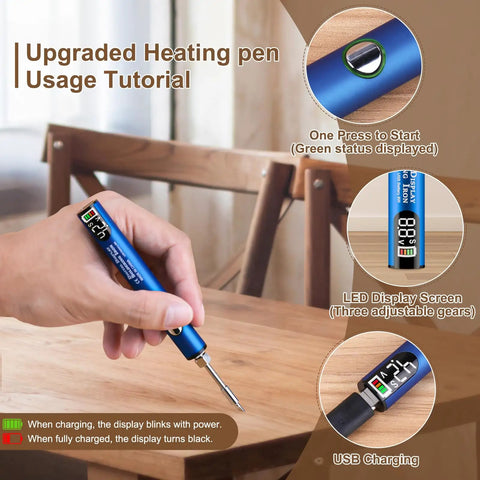 Smooth Operator 3 Temp Wax Melting Pen With Digital Display And Rechargeable USB Heater For Laminate Wood Floor Furniture Countertop And Tile Repair Using Hard Wax Fillers In Blue in use for scratch repair.