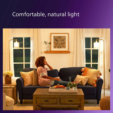 Room lit by Ultra Definition Daylight LED A19 Bulbs 60W Equivalent 800 Lumen 4 Pack Dimmable Frosted Flicker Free 5000K CRI 95