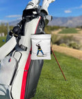 Valuables Golf Pouch With Drawstrings Made From PU Leather, 6 By 7 Inch Tee Accessory Organizer For Men, clipped to golf bag